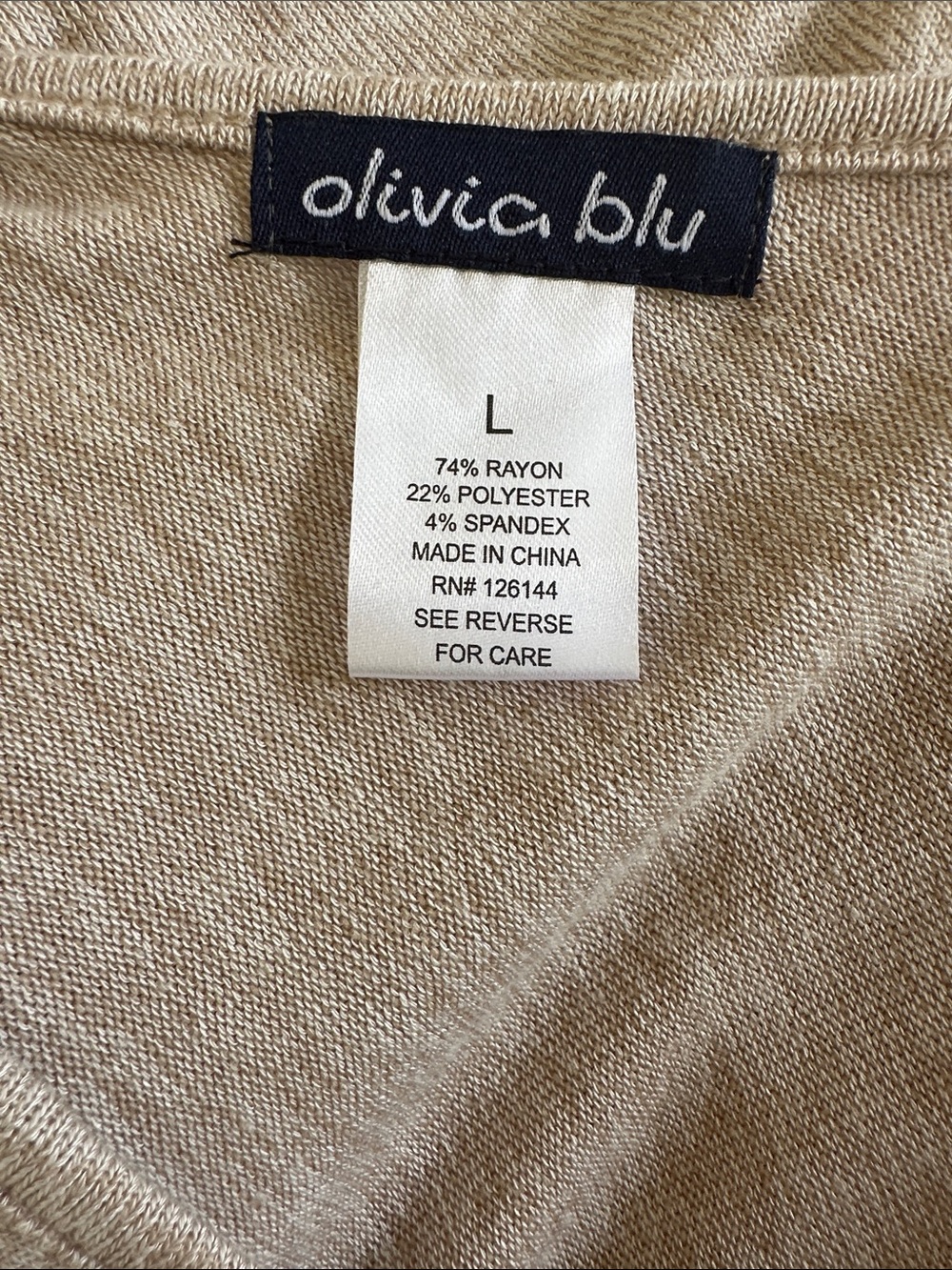 Olivia Blu Light Beige V-Neck Women's knit top size L - Picture 6 of 6
